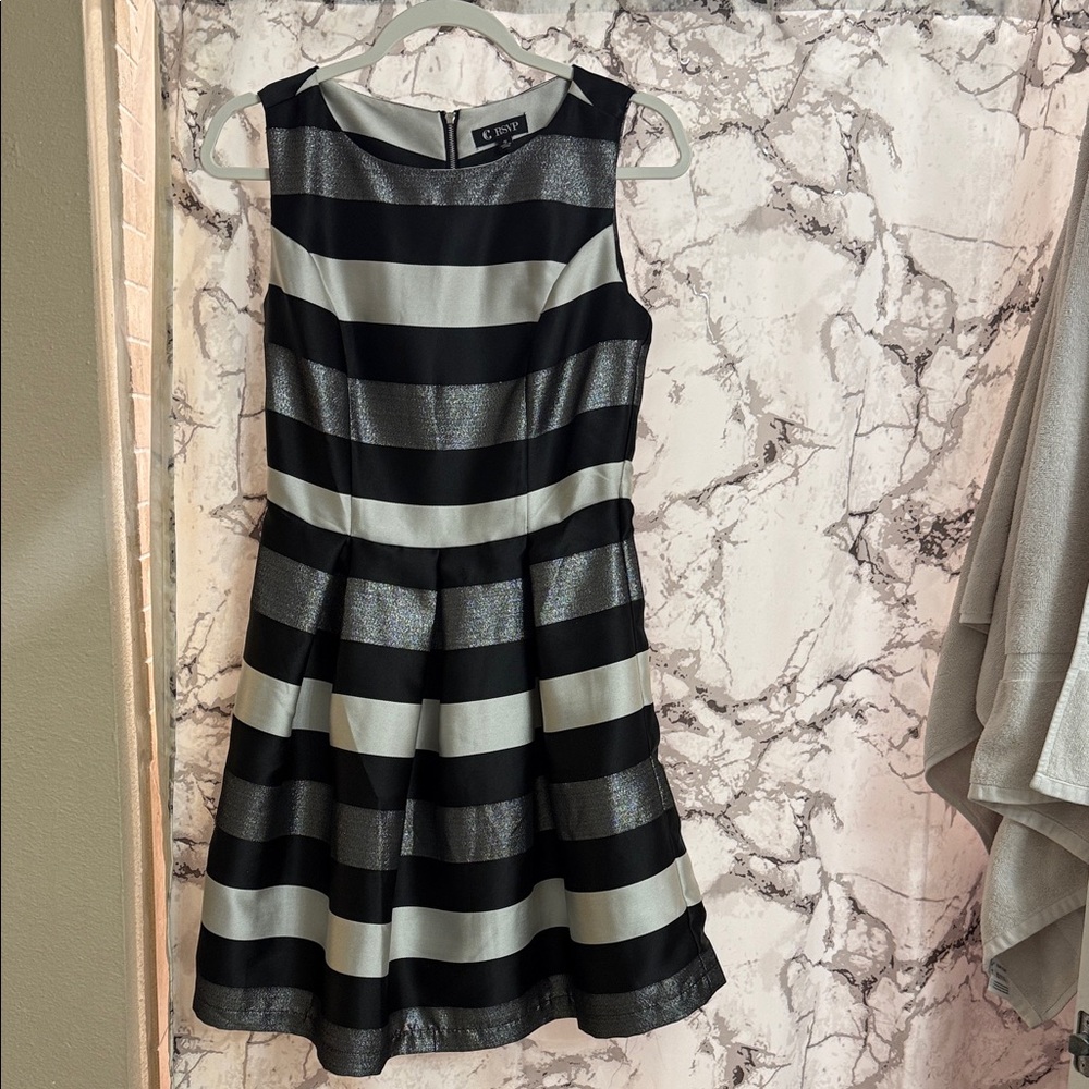 Eliza J Black and Silver Striped Mini Dress
